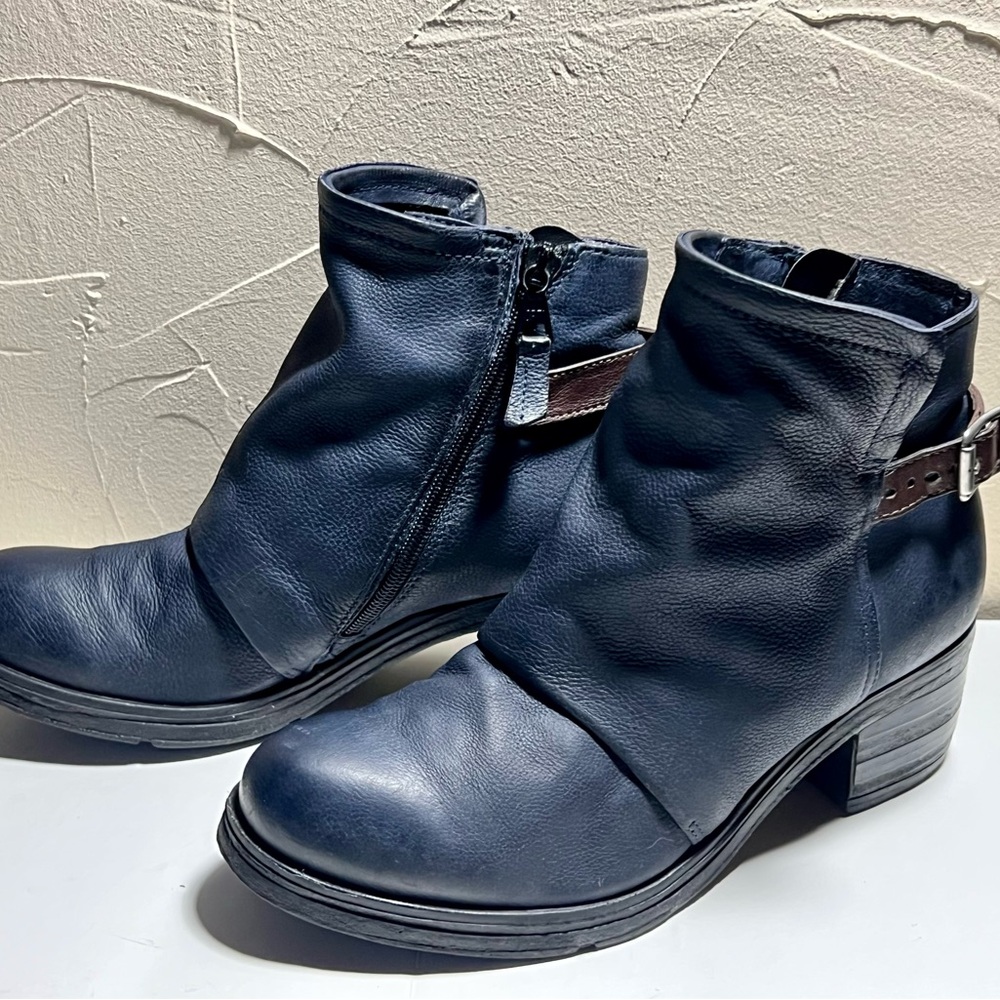 Miz Mooz Stoney leather buckle ankle boots.